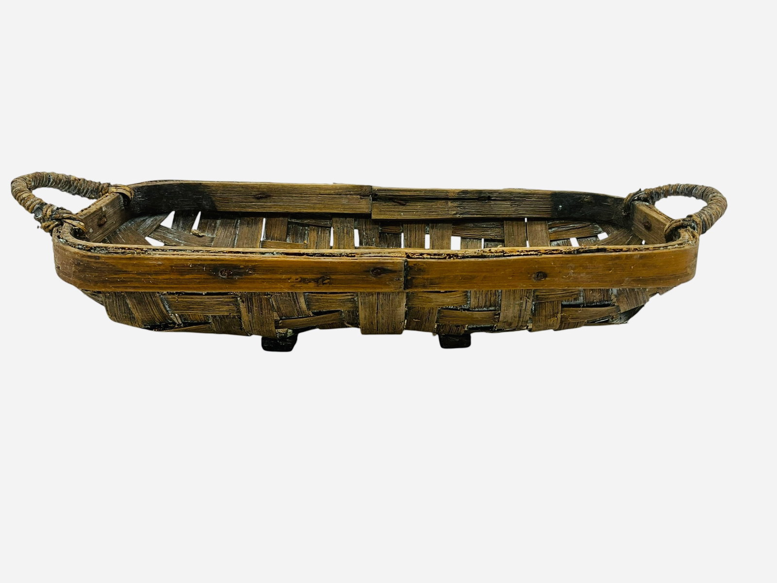 Primitive Small Table Top Split Oak Basket - 3