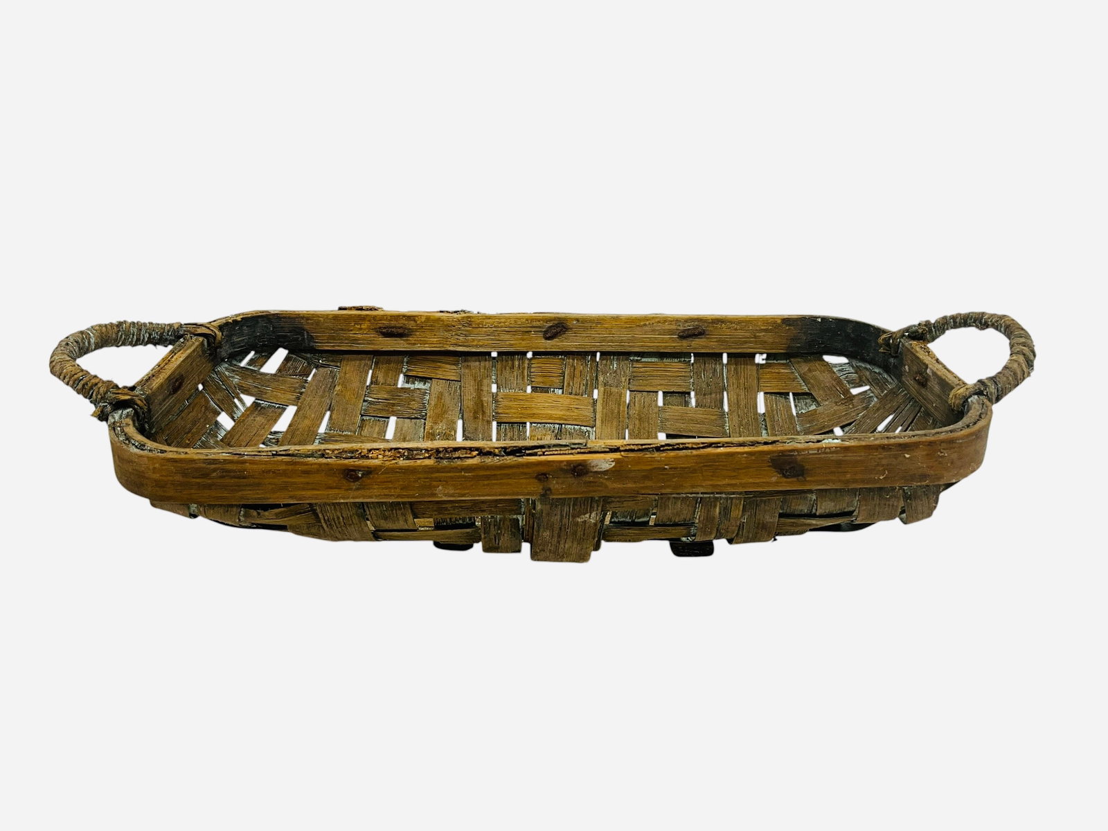 Primitive Small Table Top Split Oak Basket - 4