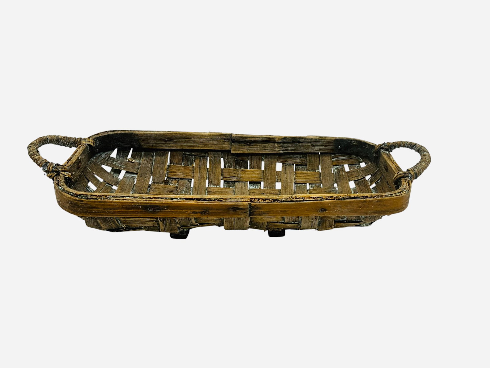 Primitive Small Table Top Split Oak Basket - 5