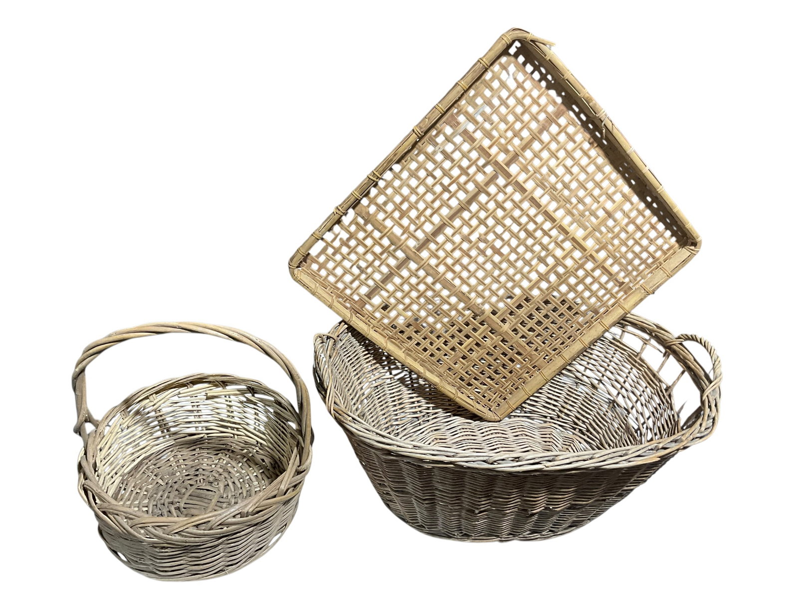 Lot Of 3 Wicker Basket & Tray Items (1 of 1)