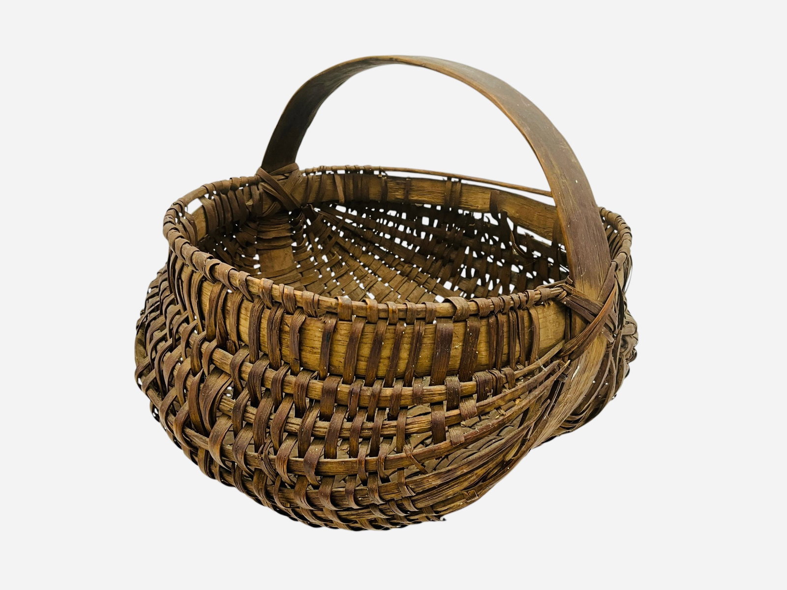 Antique 1800's Split Oak Woven Buttocks Gathering Basket (1 of 5)