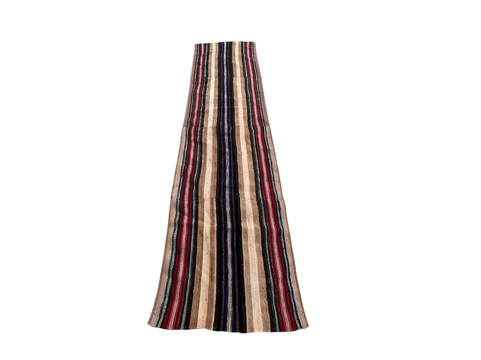 Handwoven Flat Weave Turkish Kilim Runner Rug: Measures 128 inches long x 24 inches wide. Good condition. 