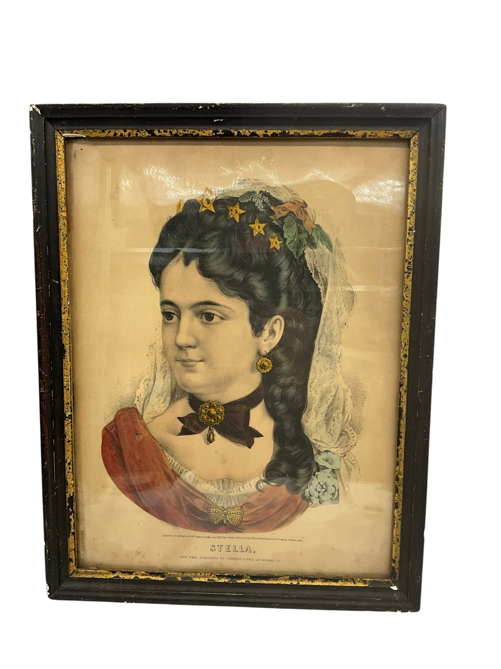 Vintage Framed Currier & Ives STELLA: Measures 17 1/2 x 13 1/2 inches. 