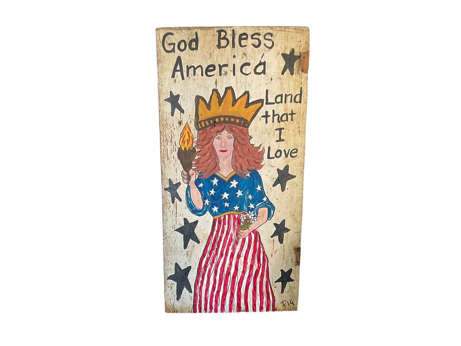 Outsider Art Lady Liberty Hand Painted Folk Art By Artist FIG (1 of 3)