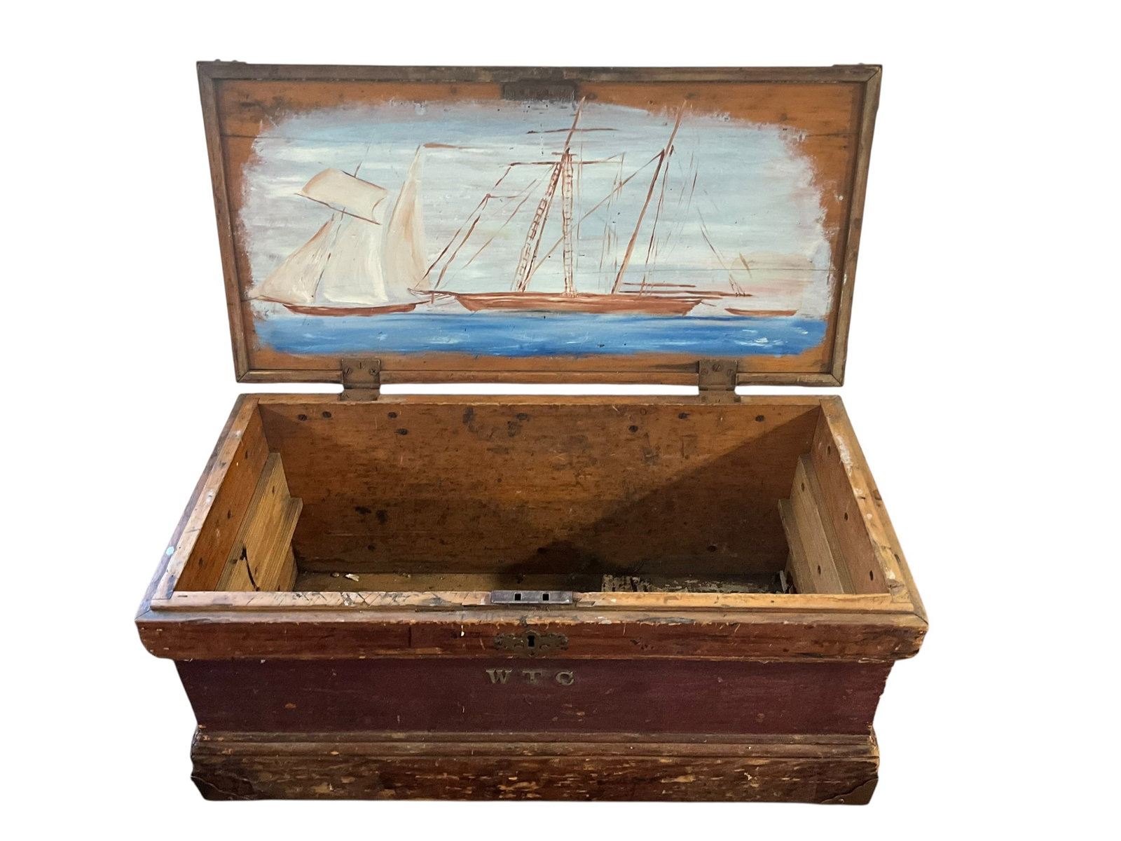 Primitive Carpenters Wood Tool Box Trunk Chest Handpainted Top (1 of 8)
