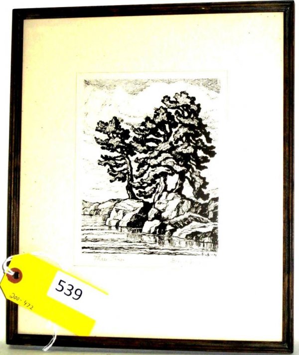 ETCHING: BIRGER SANDZEN ETCHING, THREE PINES, 7 X 5 1/2 INCHES. EST 350-550