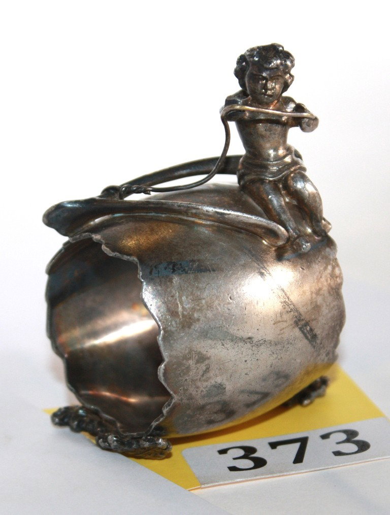 VICTORIAN NAPKIN RING: VICTORIAN FIGURAL NAPKIN RING WITH CUPID, DERBY SILVER CO. #372