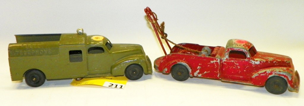TOY TRUCKS: HUBLEY WRECKER & TELEPHONE TRUCK
