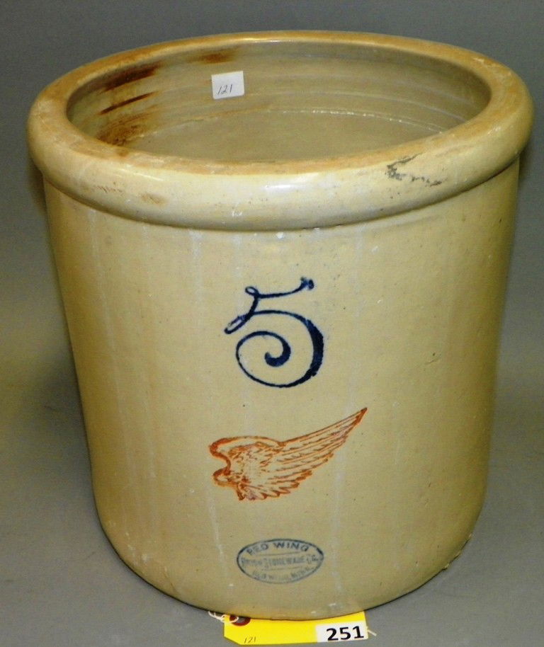 RED WING CROCK: 5 GALLON RED WING CROCK - 13'' TALL GOOD CONDITION