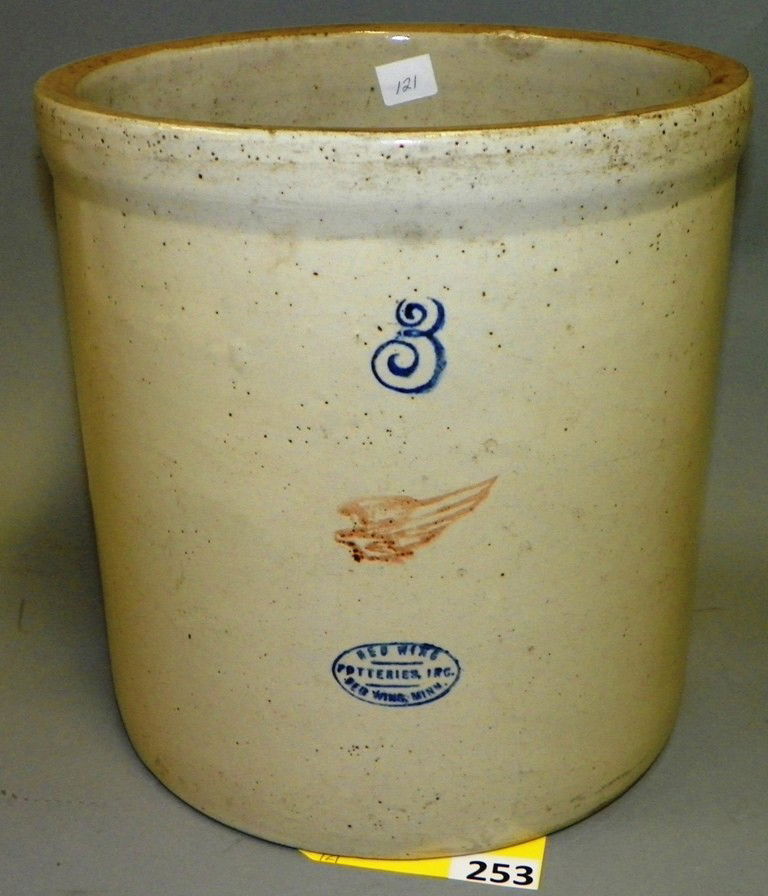 RED WING CROCK: 3 GALLON RED WING CROCK - 10 5/8'' TALL GOOD CONDITION