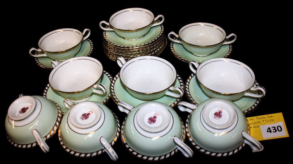 MINTON CREAM SOUP/UNDERPLATE: LOT OF 12 MINTON CREAM SOUPS & UNDERPLATES, #S551, GOOD CONDITION