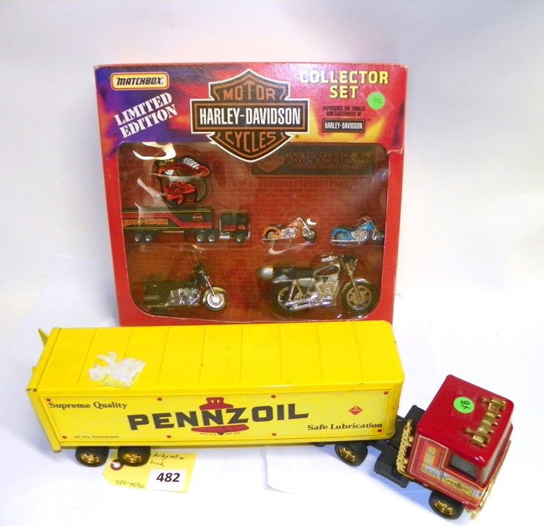 MATCH BOX HARLEY SET & PENNZOIL TRUCK: MATCHBOX HARLEY SET & PENNZOIL TRUCK