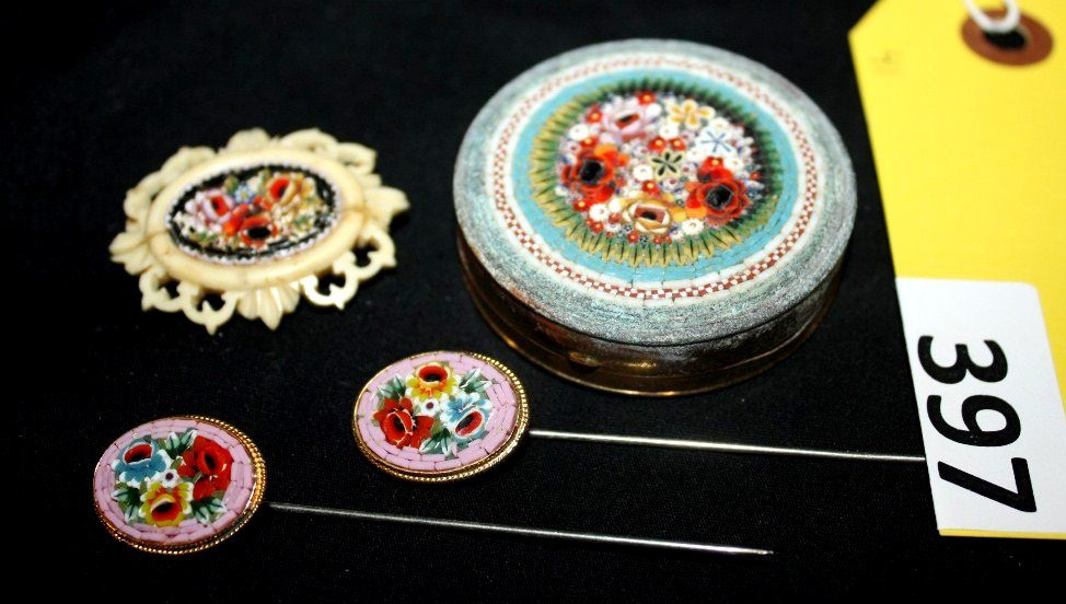ENAMELED JEWELRY: LOT 7 PC ENAMELED JEWELRY & COMPACT
