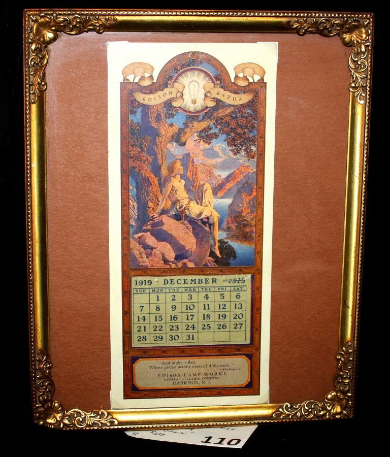MAXFIELD PARRISH DESK CALENDAR: RARE MAXFIELD PARRISH MAZDA DESK SIZE CALENDAR, ENTITLED ''DAWN'', CALENDAR DATED 1919