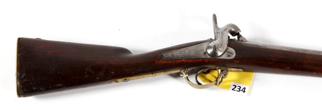 CAP & BALL MUSKET: CAP & BALL MUSKET, 1849 STAMPED WITH NUMBERS AND LETTERS, 42'' BARREL, RUSTY SPOTS ON END OF BARREL