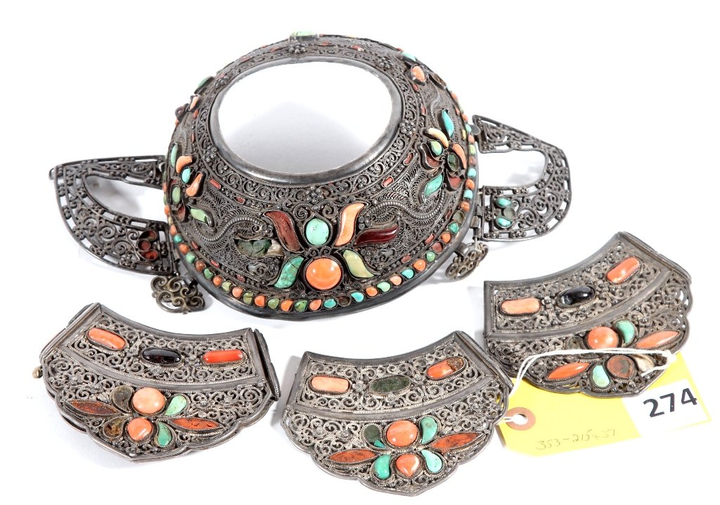 DECORATIVE CORAL & TURQUOISE ARMOR: CEREMONIAL DECORATIVE CORAL & TURQUOISE ARMOR PLATES