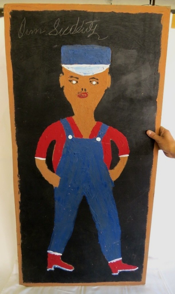 JIMMY SUDDUTH PAINTING: SELF PORTRAIT BY JIMMY SUDDUTH MEASURING 24'' X 48'' PAINTING ON BOARD