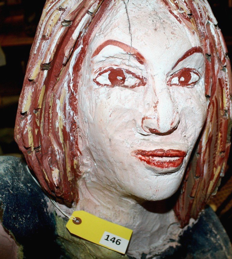 JOHN ABDULJAAMI CARVING: YOUNG WOMAN CARVED PIECE BY JOHN ABDULJAAMI MEASURING 53'' TALL