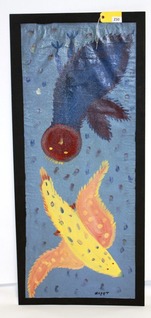 MOSE TOLLIVER PAINTING: SOARING BIRDS BY MOSE TOLLIVER MEASURING 24'' X 52'' FRAMED PAINTING ON CANVAS
