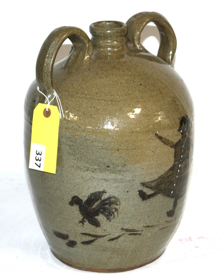 PICTURE JUG BY CHESTER HOWELL: DOUBLE HANDLED PICTURE JUG BY CHESTER HOWELL, DATED 1995, 14 1/2'' TALL