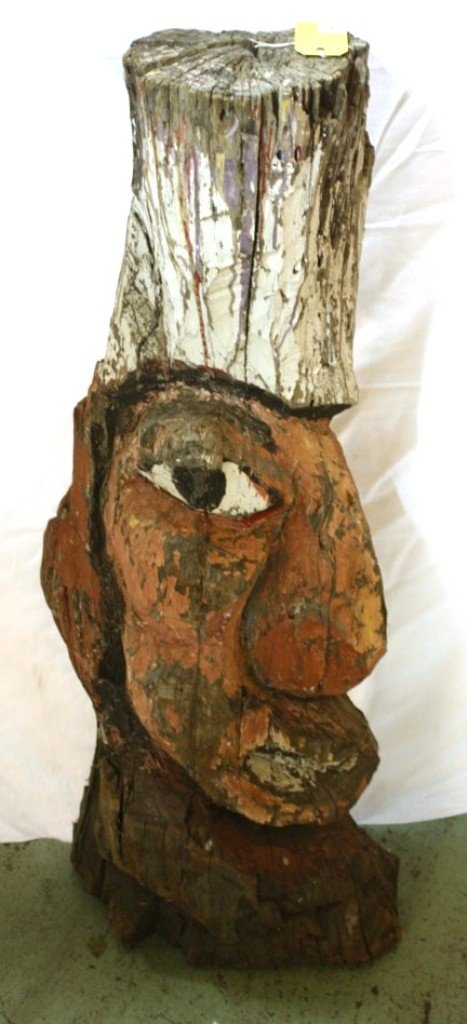 WOOD CARVING BY JOHN ABDULJAAMI: LARGE FACE WOOD CARVING BY JOHN ABDULJAAMI, 45'' TALL