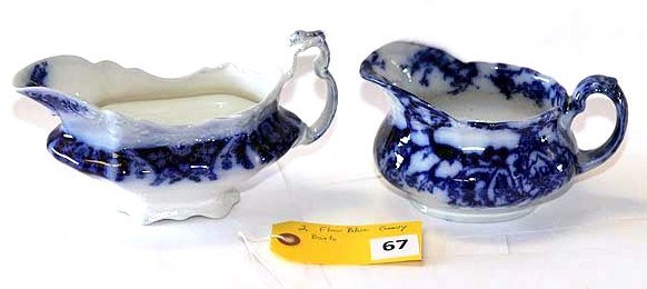 FLOW BLUE CHINA: LOT OF 2 FLOW BLUE GRAVY BOATS