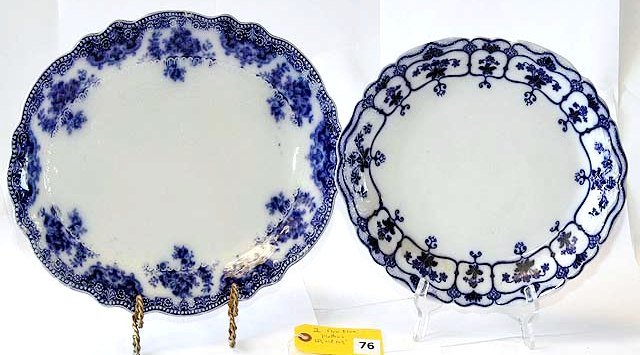 FLOW BLUE CHINA: FLOW BLUE PLATTERS (2) 121/4'' AND 14 1/4''
