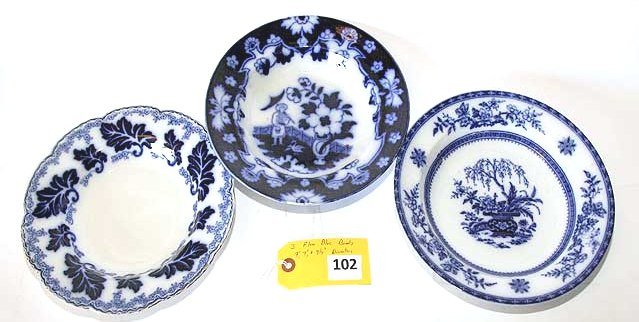 FLOW BLUE BOWLS: FLOW BLUE BOWLS, MEASURING 2-9'' AND 1-9 1/4'' DIAMETERS