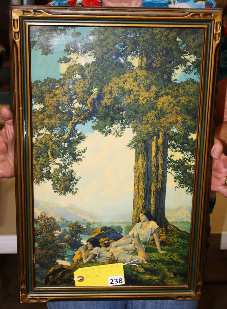 MAXFIELD PARRISH PRINT: ORIGINAL MAXFIELD PARRISH PRINT, MARKED HOUSE OF ART N.Y., IN FRAME, MEASURING 19 1/2'' X 11 1/2''