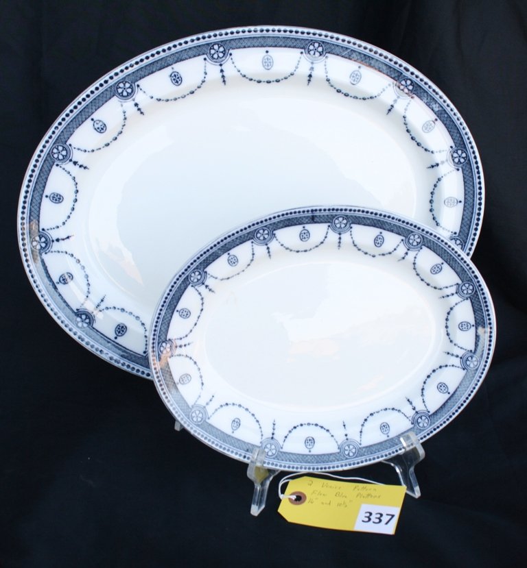 FLOW BLUE PLATTERS: LOTTED 2 VENICE PATTERN FLOW BLUE PLATTERS, MEASURE 16'' AND 10 1/2''