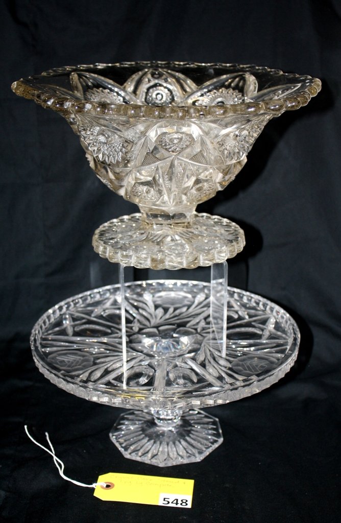 CRYSTAL & EARLY PRESS GLASS: LOTTED CRYSTAL CAKE STAND & EPG COMPOTE, ALL GOOD