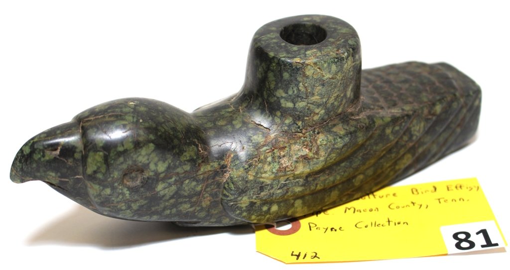 EFFIGY PIPE: MOUND CULTURE BIRD EFFIGY PIPE, MACON COUNTY, TENNESSEE, PAYNE COLLECTION