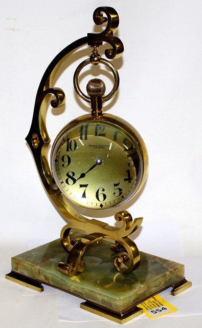 OSCAR FRESARD LUCERNE CRYSTAL BALL CLOCK: OSCAR FRESARD LUCERNE CRYSTAL BALL CLOCK (6''DIA) WITH FANCY BRASS & ONYX STAND. 17 1/2'' TALL. CLOCK DOESNT WORK BUT OVERALL VERY GOOD CONDITION