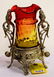 SILVER PLATE HOLDER, PARROT HANDLES, AMBERINA VASE