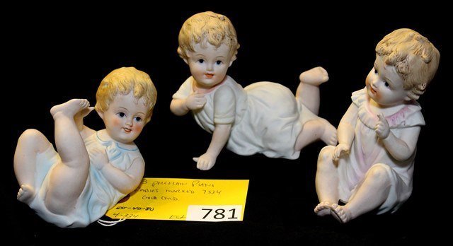 PIANO BABIES: LOTTED 3 BISQUE PIANO BABIES, ALL MARKED 7534, GOOD CONDITION