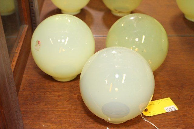 VASELINE BALL SHADES: LOTTED 3 VASELINE COLORED BALL SHADES, 3'' SHADES