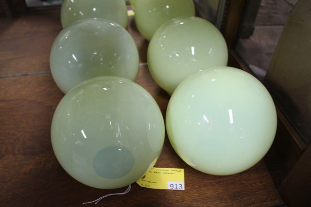 VASELINE SHADES: LOTTED 4 VASELINE COLORED ROUND BALL SHADES, 4'' SHADES