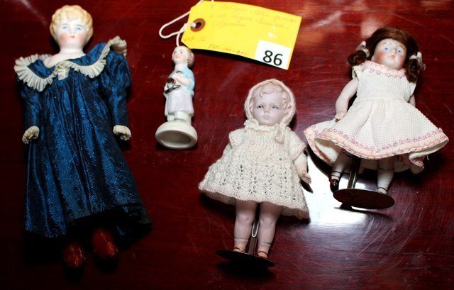 ANTIQUE DOLLS: LOTTED ANTIQUE DOLLS; 1 PARIAN, 2 ALL BISQUE GERMANY & SINGLE FIGURINE