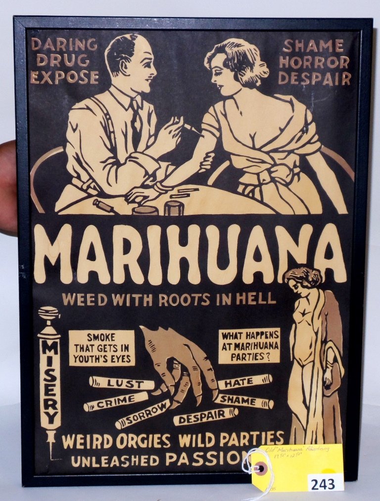 OLD MARIHUANA ADVERTISING, 1967: OLD MARIHUANA ADVERTISING 17 1/2'' X 12 1/2'', age is known and poster is marked c1967 MORGAN LOVE CO.