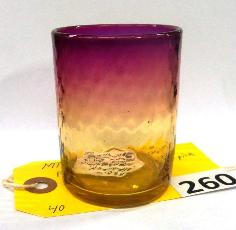 AMBERINA TOOTHPICK HOLDER: MT WASHINGTON DIAMOND PATTERN AMBERINA TOOTHPICK HOLDER, 2 1/2'' TALL