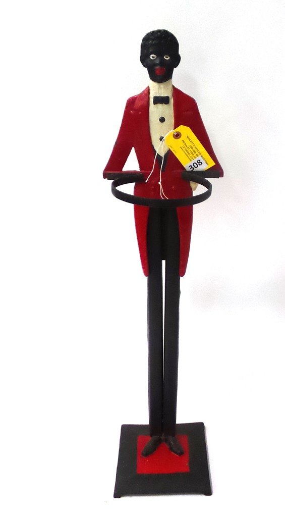 CAST IRON BLACK BUTLER: BLACK BUTLER CAST IRON, PAT. APPLIED FOR ON BACK, ORIGINAL PIECE (BUCKET IS ZINC AND NOT ORIGINAL)