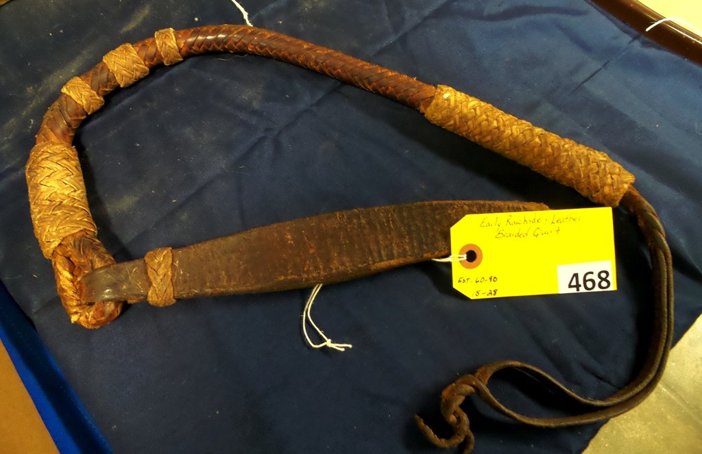 RAWHIDE QUIRT: EARLY RAWHIDE & LEATHER BRAIDED QUIRT