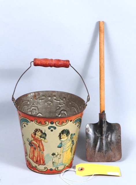 SAND PAIL SET: Little Girls Sand Pail (all original paint never been used), American Eagle (embossed on bottom), Original Shovel (great condition)