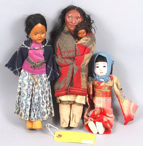 INDIAN & CHINESE DOLLS: Indian & Chinese Dolls, 2 @ 11" and 9" oriental doll