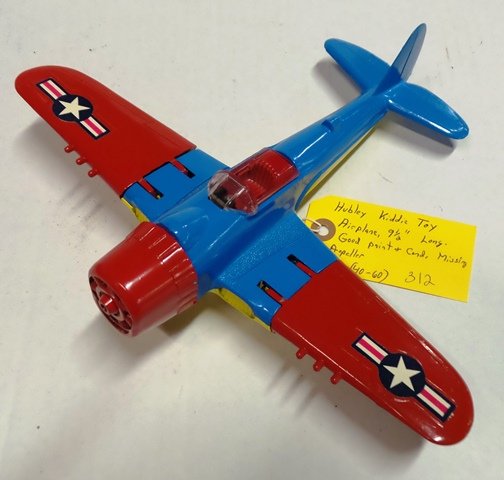 HUBLEY KIDDIE TOY: HUBLEY KIDDIE TOY AIRPLANE = 9 1/2'' LONG - GOOD PAINT AND CONDITION - MISSING PROPELLER