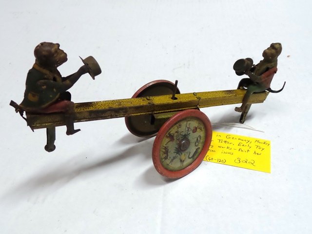 MONKEY TEETER TOTTER: MADE IN GERMANY - MONKEY TEETER TOTTER - EARLY TOY SPRING WORKS - PAINT HAS CONDITION ISSUES
