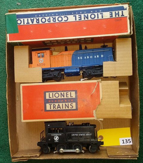 LOT OF 2 LIONEL DIESEL SWITCHERS #41 AND #6250,: LOT OF 2 LIONEL DIESEL SWITCHERS #41 AND #6250, EXCELLENT CONDITION NEEDS SERVICING WANTED TO RUN