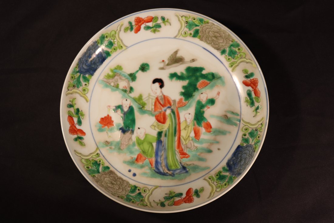 A 19th century multi-colored Sanniang teaches the children dish (1 of 5)