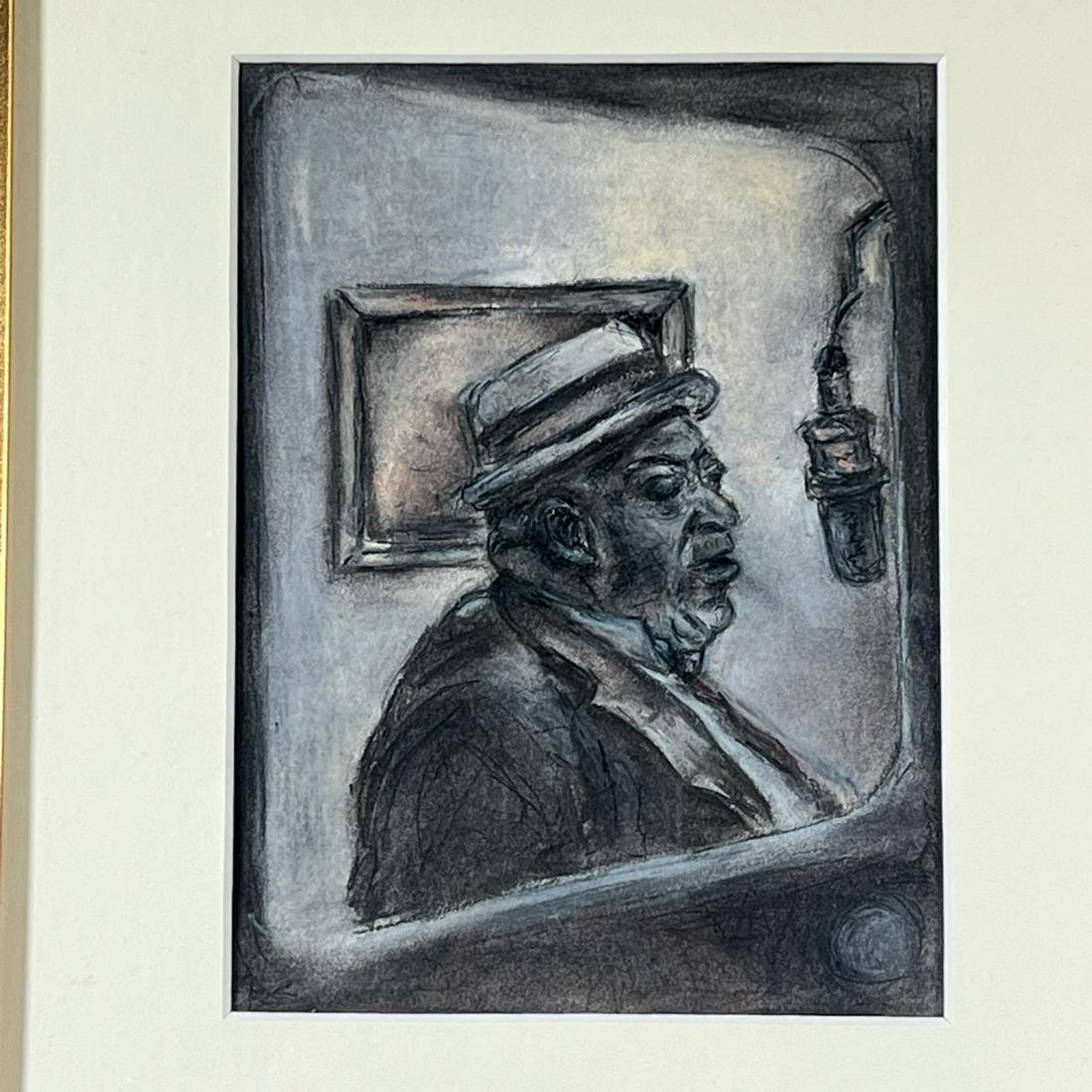 AMERICAN SCHOOL JAZZ DRAWING: At the Microphone crayon on wax paper. 5.75 x 7.5in, sight Provenance: Part of over six-hundred Items consigned from an important Millwood, NY family Inventory Code: 1K-109
