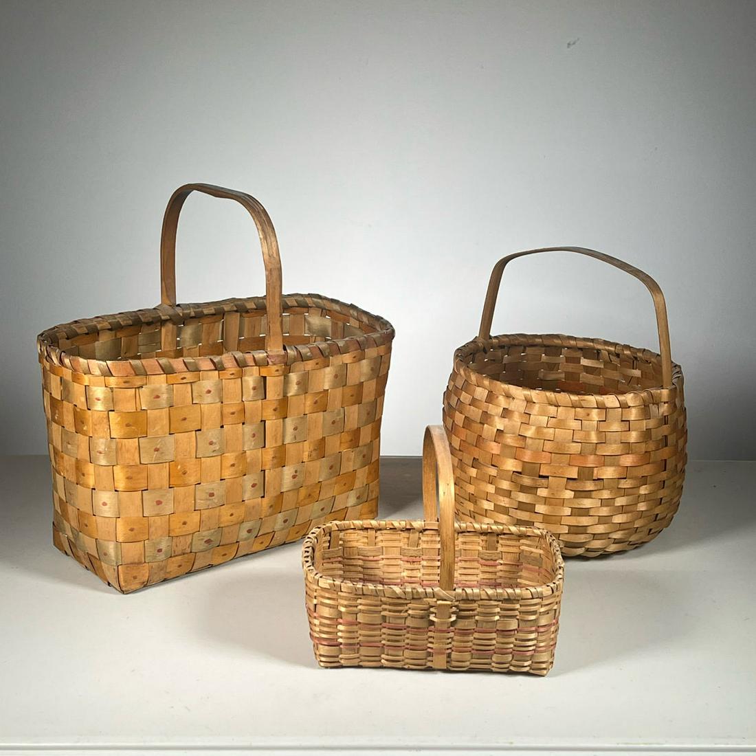(3pc) Penobscot Native American Baskets Auction